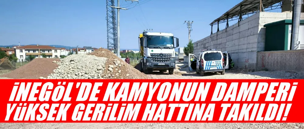 Kamyonun damperi yüksek gerilim hattına takıldı!