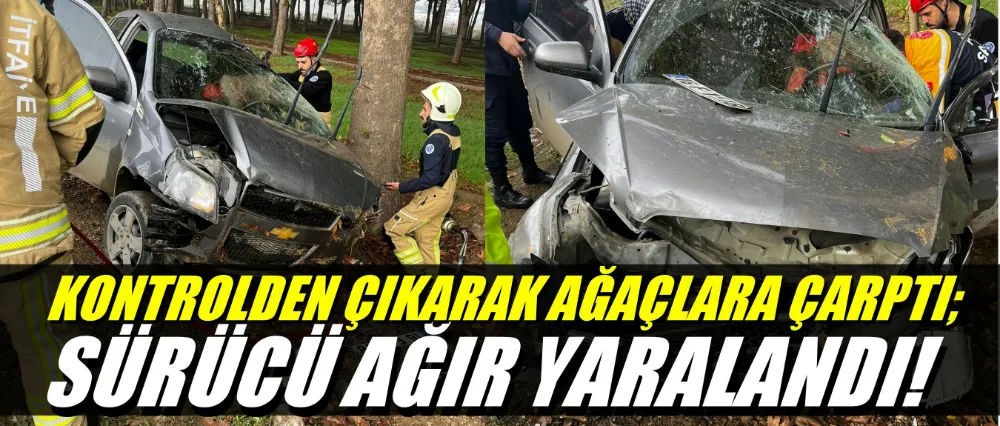 Kontrolden çıkan araç ağaçlara çarptı, sürücü ağır yaralandı!